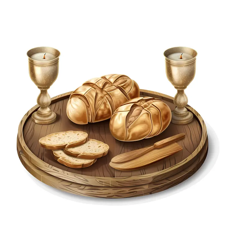 Bread and Goblets on Wooden Tray