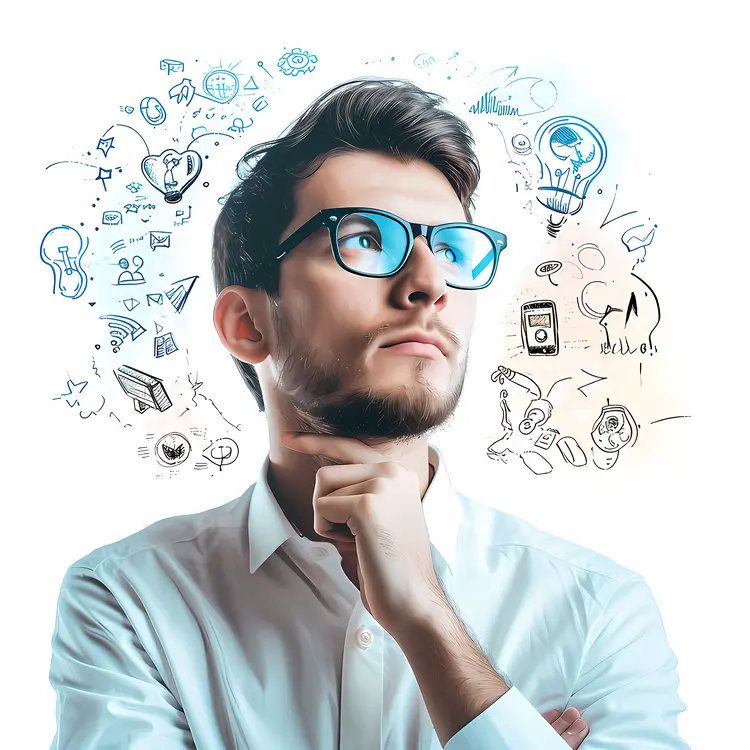 Thinking Man with Glasses and Doodles