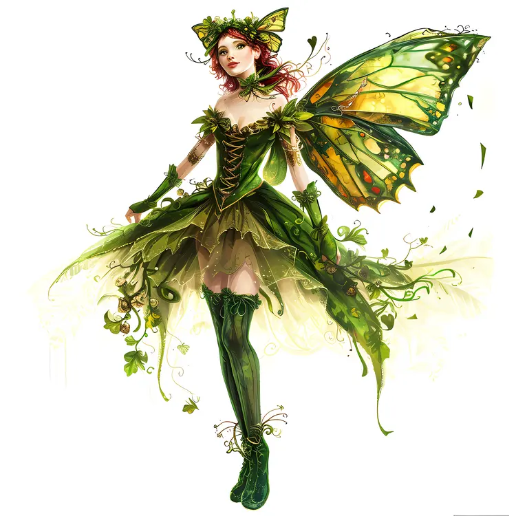 Enchanting Green Fairy with Leafy Dress