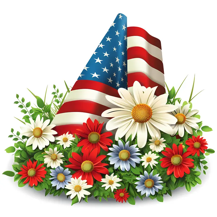 American Flag with Floral Decoration