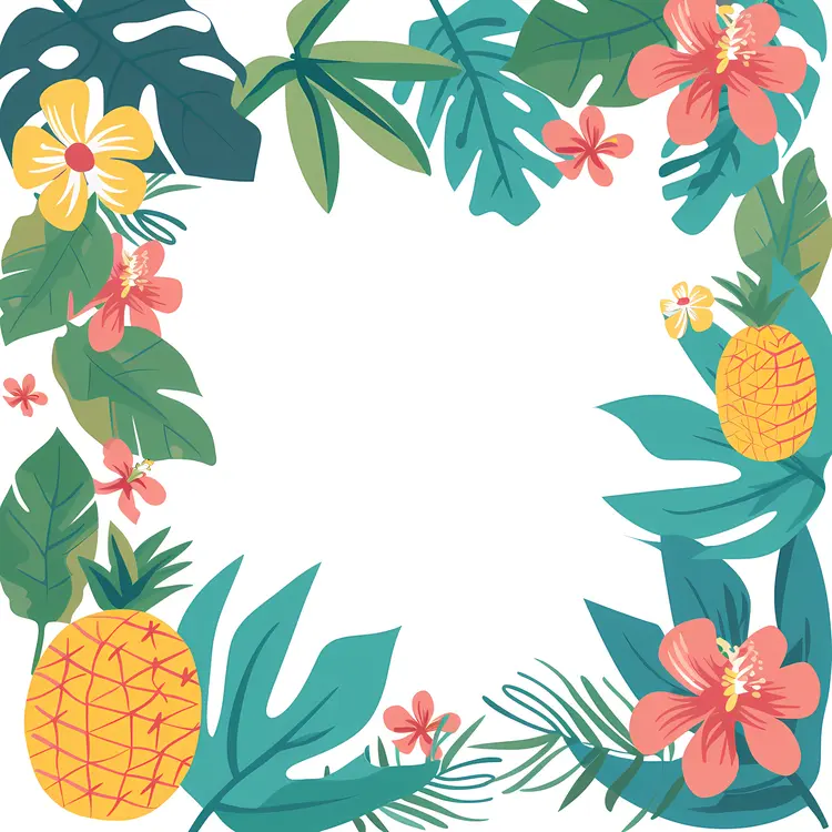 Tropical Frame with Pineapple and Flowers