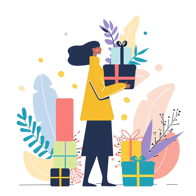 Girl with Multiple Gift Boxes