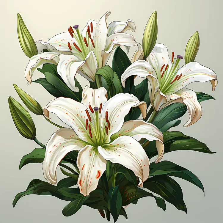 White Lilies with Green Leaves