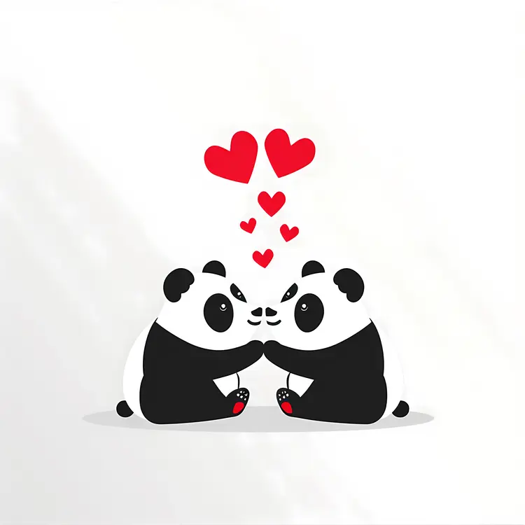 Cute Pandas with Hearts Illustration