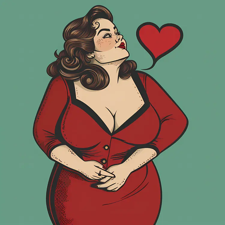 Vintage Woman in Red Dress with Heart