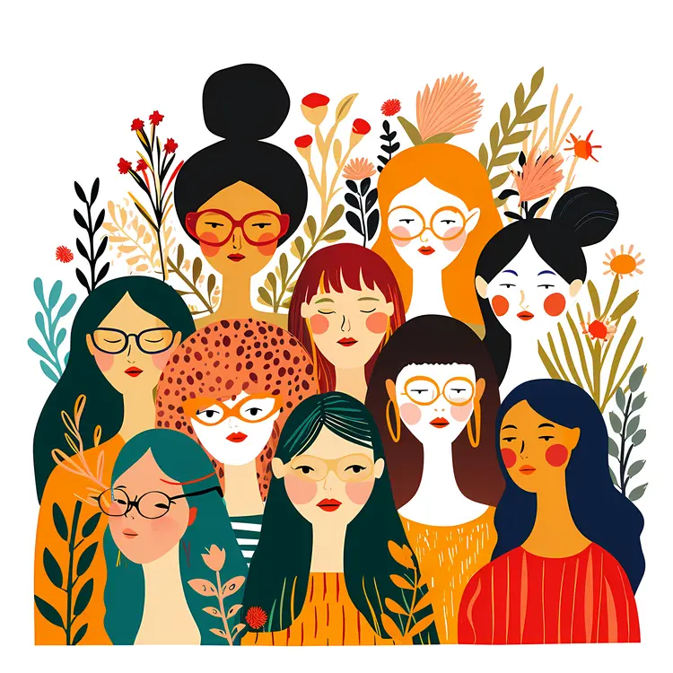 Group of Women with Floral Background