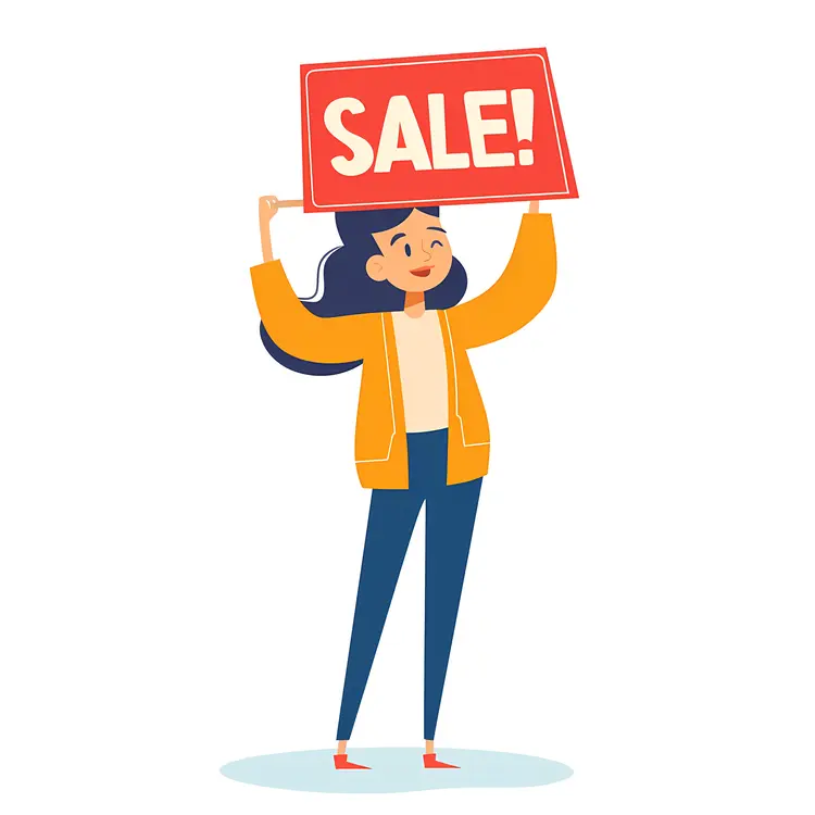 Girl Holding Sale Sign with Exclamation