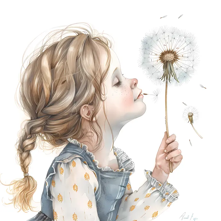 Cute Blonde Girl with Dandelion