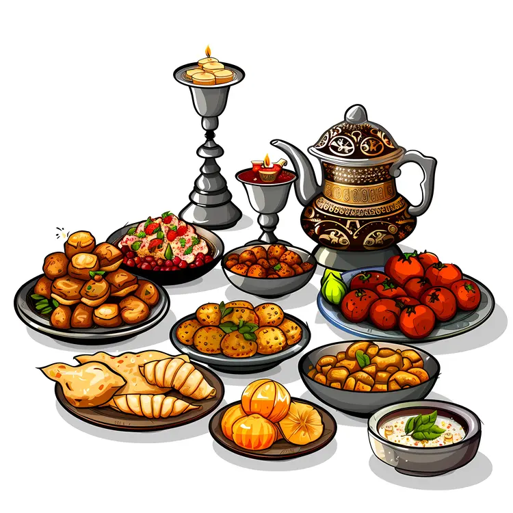Traditional Food Platter with Snacks and Tea