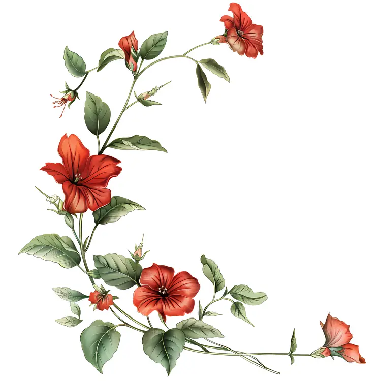Red Flowers with Green Leaves