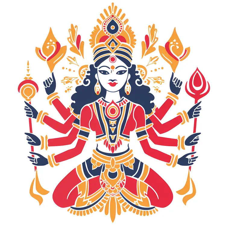 Colorful Multi-Armed Goddess Illustration