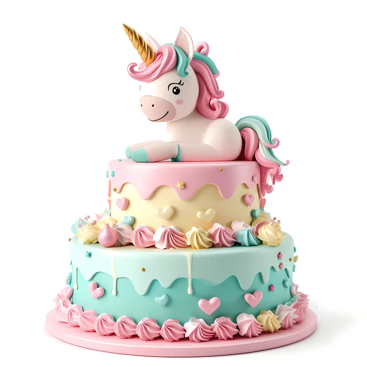 Unicorn Cake with Heart and Pastel Decorations