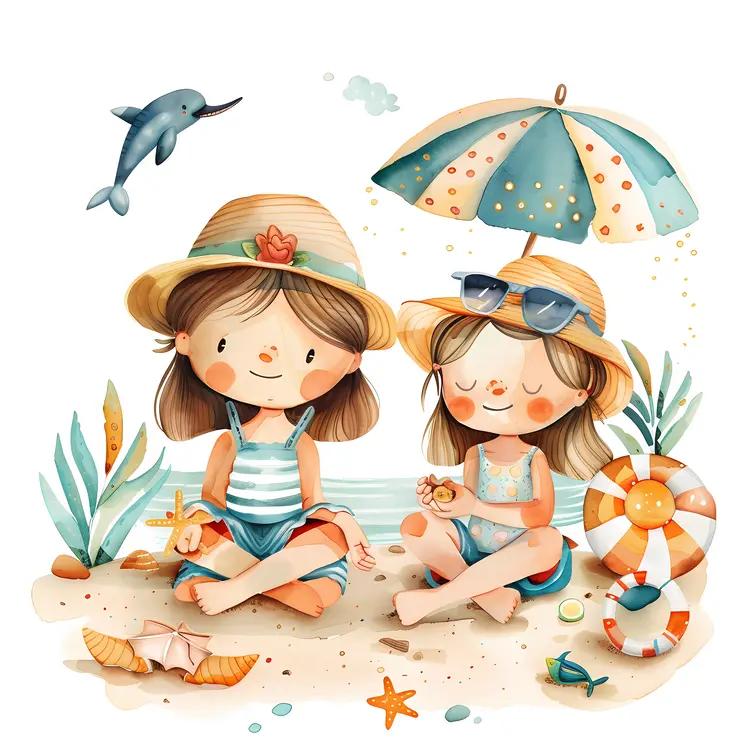 Cute Children Enjoying Beach