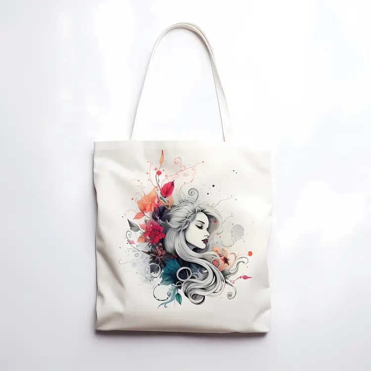 Monochrome Tote Bag with Woman and Abstract Colors