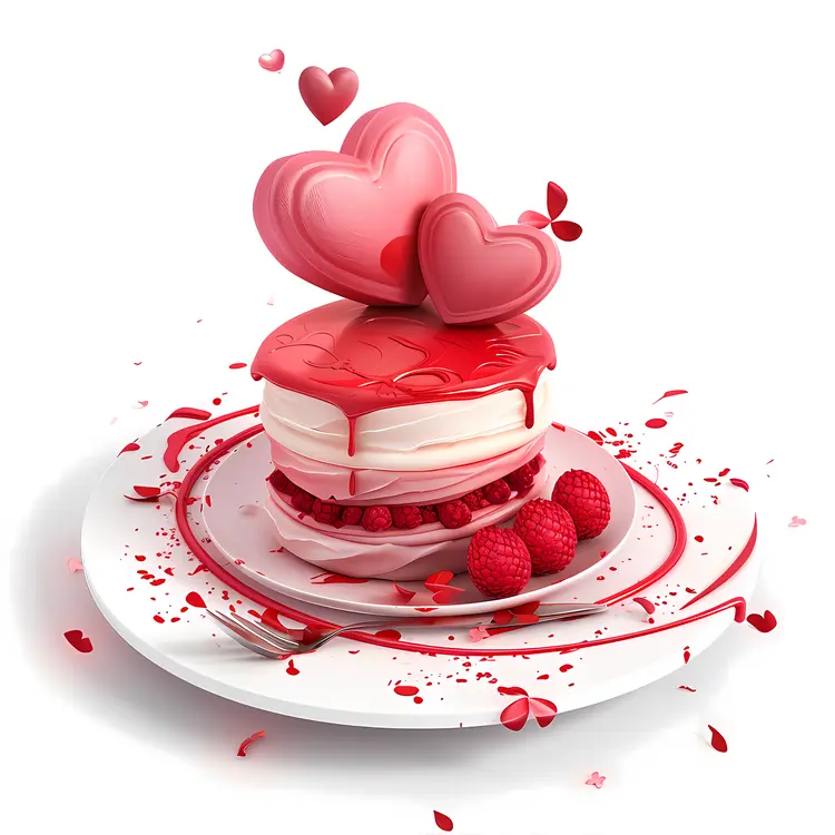 Heart Cake with Raspberries