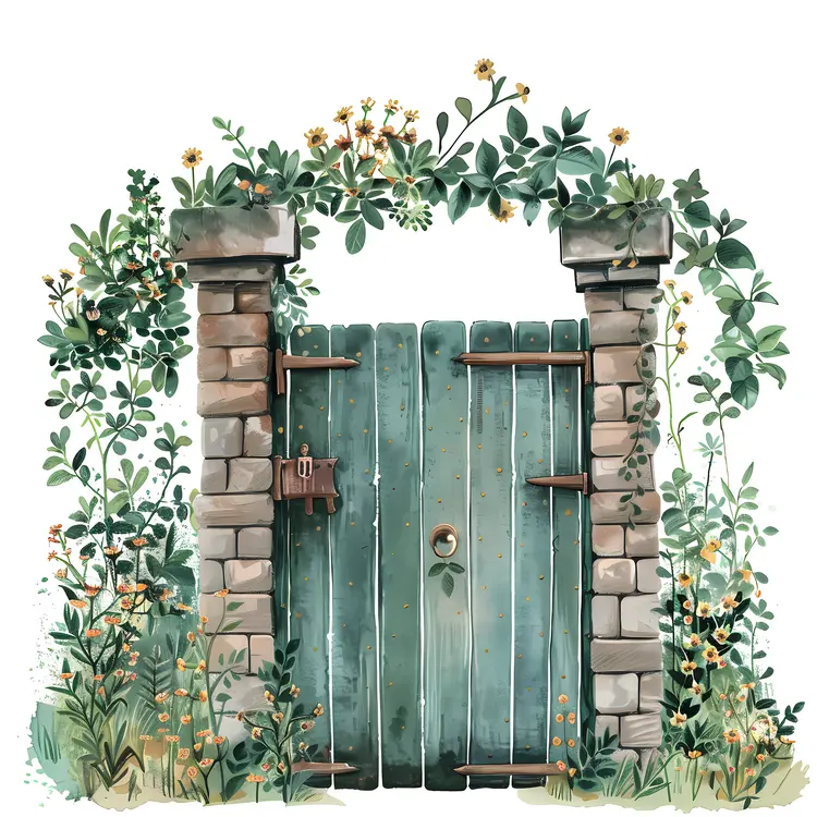 Rustic Wooden Gate with Brick Pillars