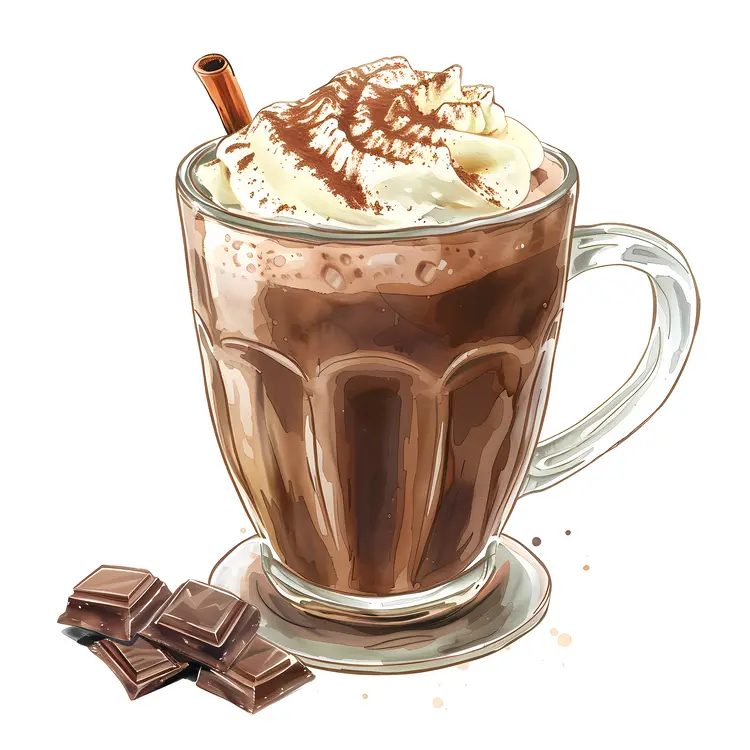 Hot Chocolate with Whipped Cream and Chocolate Pieces