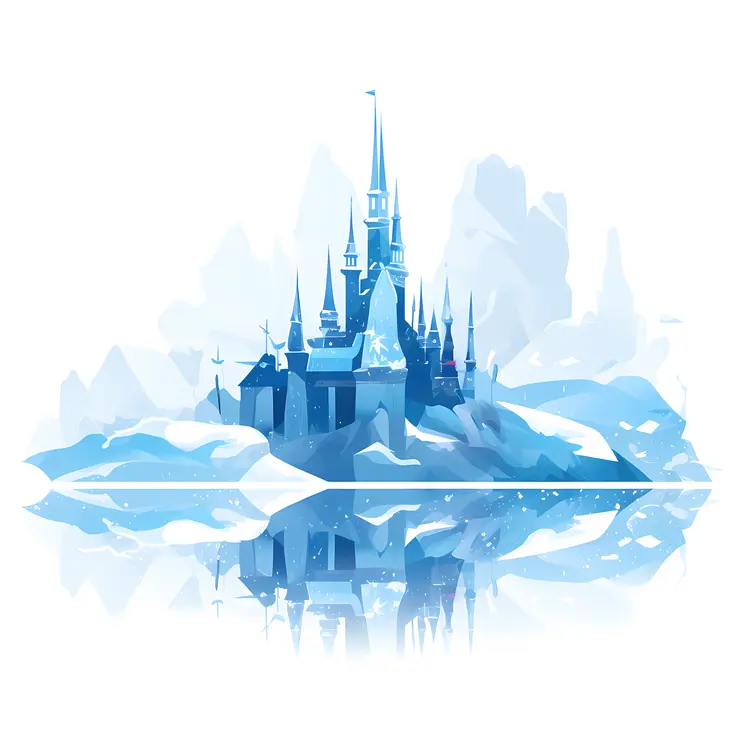 Solitary Ice Castle on a Frozen Lake