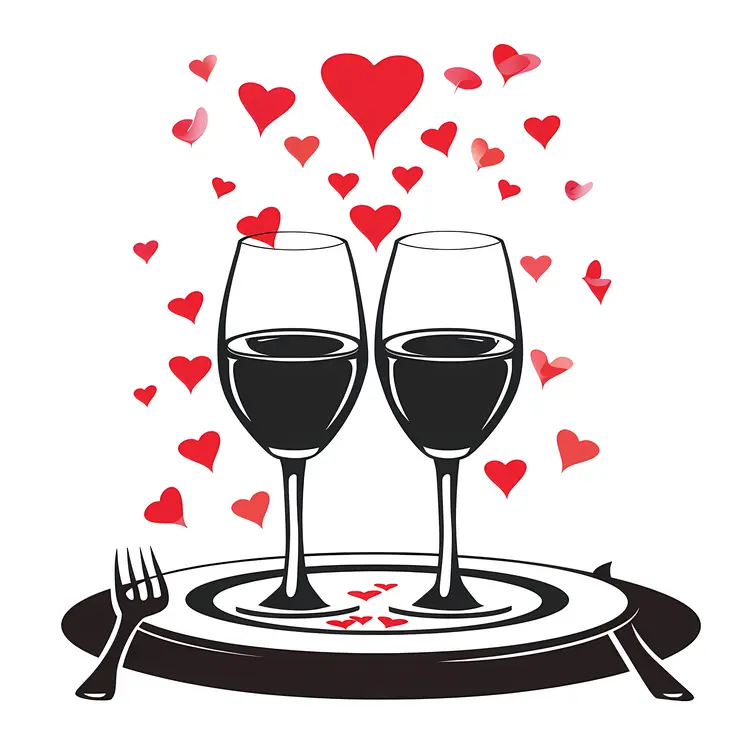 Wine Glasses with Hearts for a Romantic Dinner