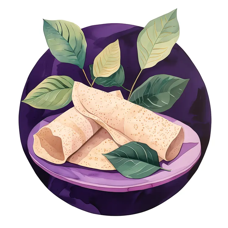 Crepes with Green Leaves on a Plate