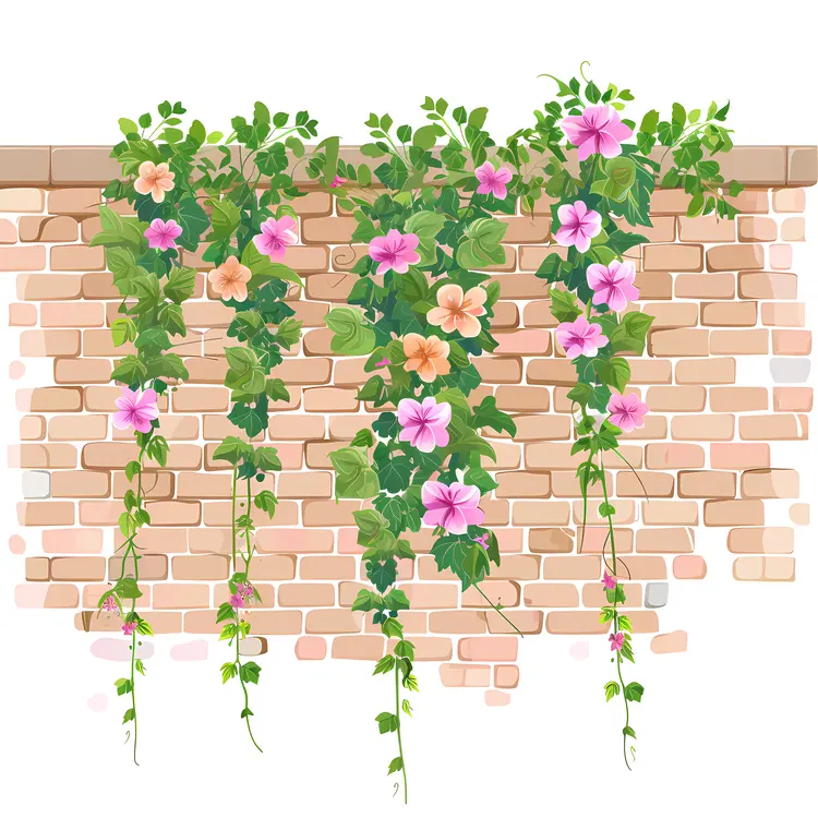 Brick Wall with Hanging Flowers