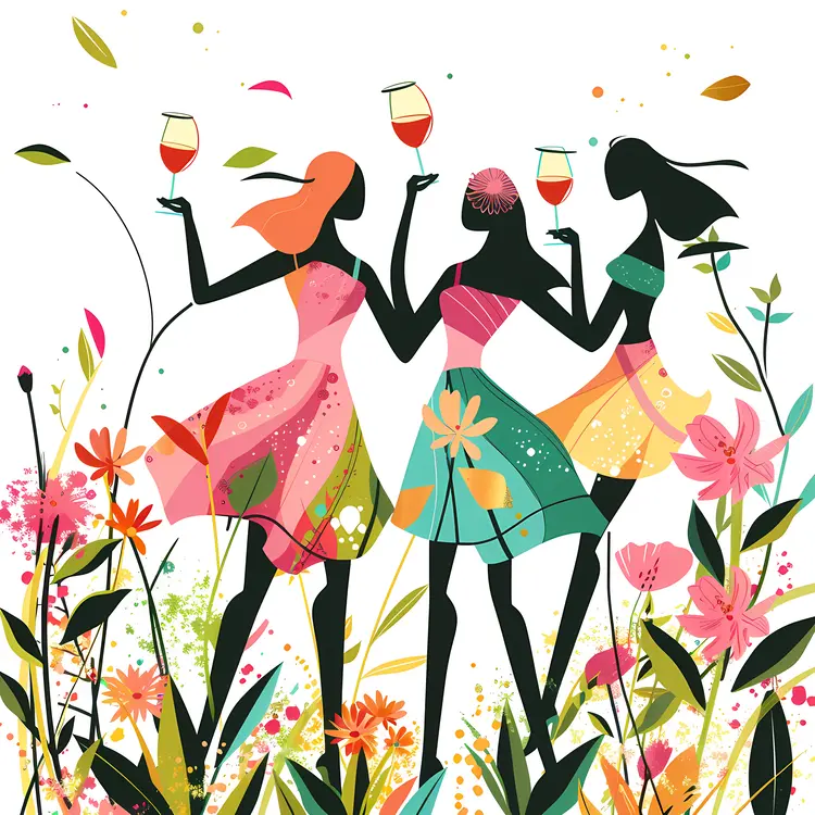 Women Celebrating with Wine Glasses