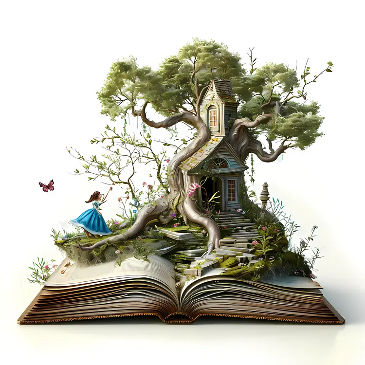 Enchanted Tree House Emerging from Storybook