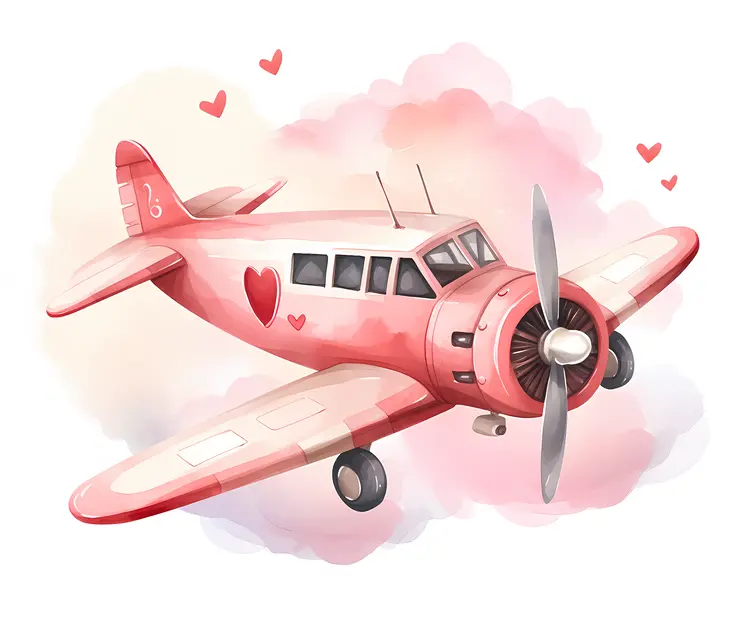 Pink Airplane with Heart Patterns