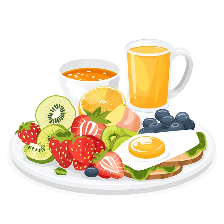 Nutritious Breakfast Plate with Fruits and Juice