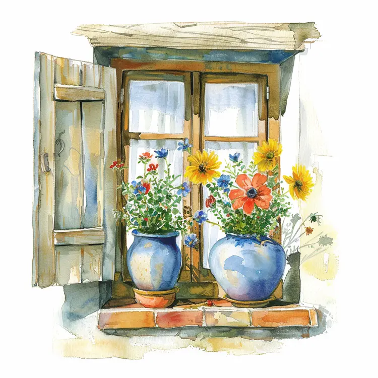 Charming Window with Flower Pots