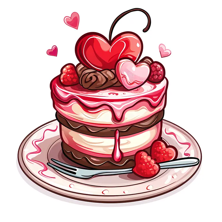 Layered Cake with Cherry and Hearts