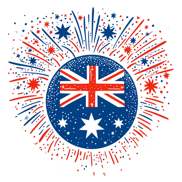 Australian Flag with Fireworks