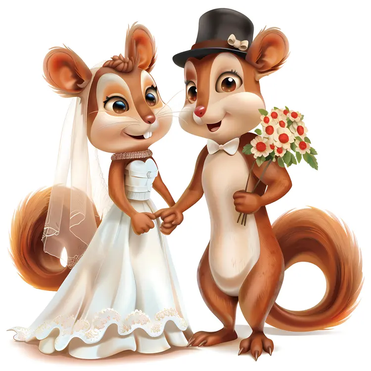 Cartoon Squirrel Wedding Couple