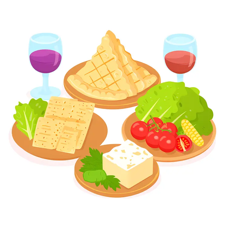 Cheese and Wine with Crackers and Vegetables