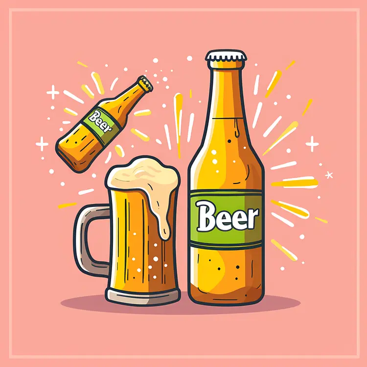 Beer Bottle and Mug Illustration