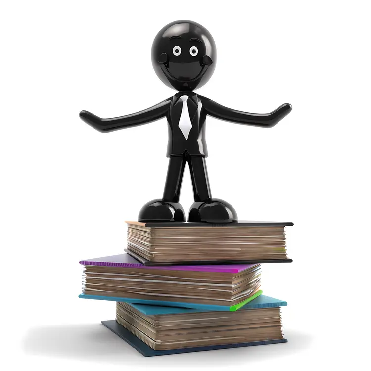 Black Cartoon Figure Standing on Books