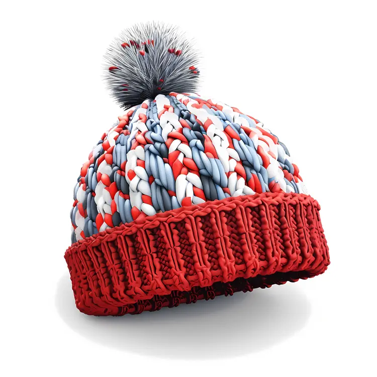 Multicolor Knit Hat with Pom-pom