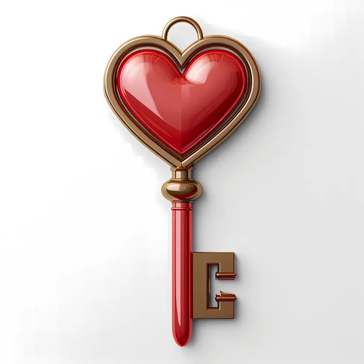Modern Heart Key with Red Gem