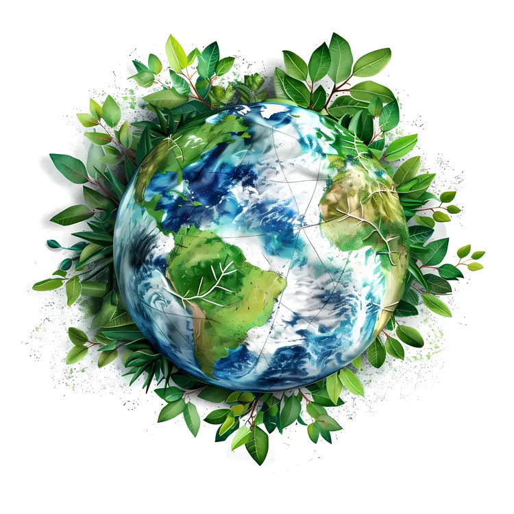 Earth with Green Leaves and Clouds