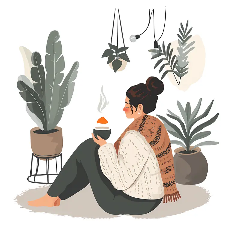 Woman with Tea and Plants