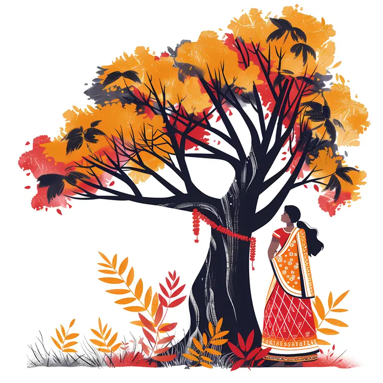 Artistic Illustration of Woman and Tree