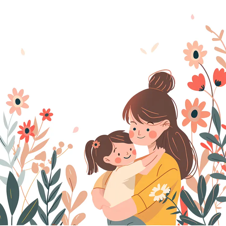 Mother and Daughter with Floral Background