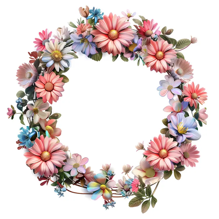 Colorful Floral Wreath with Pink and Blue Flowers