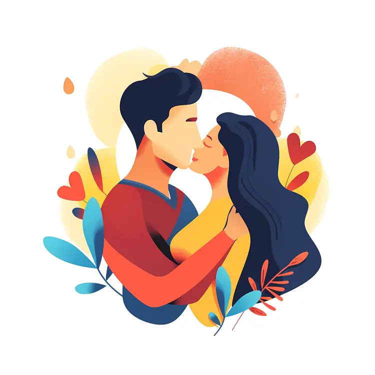Romantic Couple Kissing Illustration