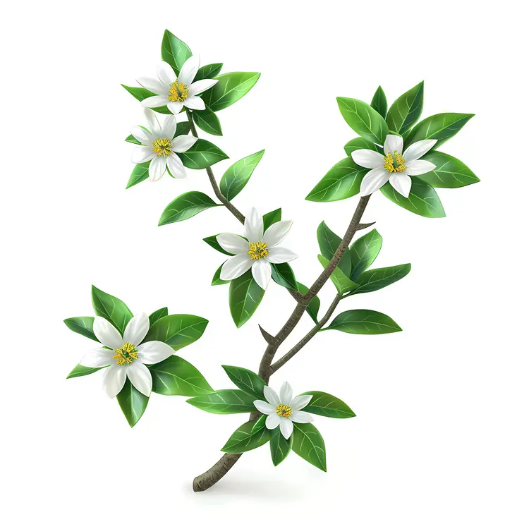 White Flowers with Green Leaves