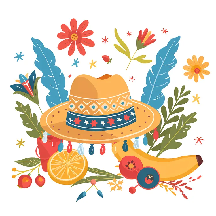 Sombrero and Fruits Illustration