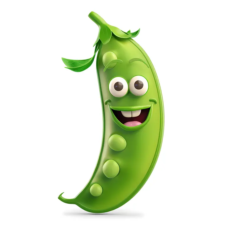 Smiling Green Pea Pod Cartoon Character