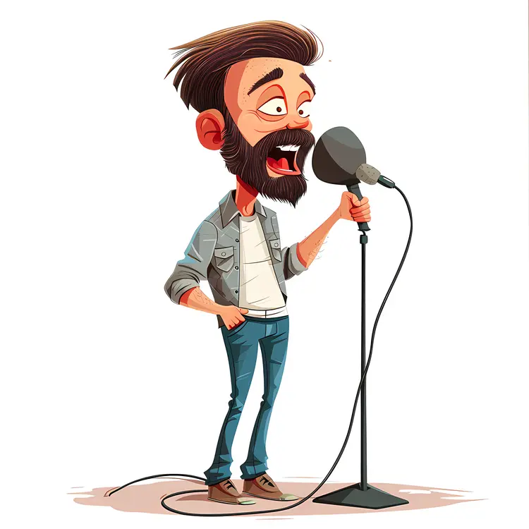 Cartoon Singing Man with Microphone