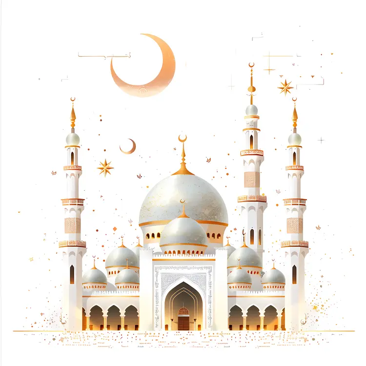 White Mosque with Crescent Moon and Stars
