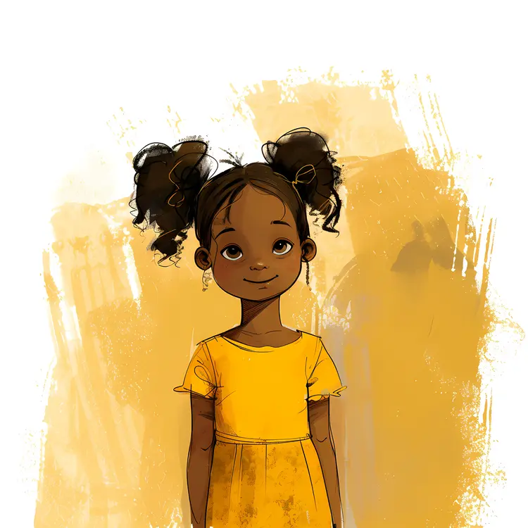 Cute Girl in Yellow Dress Illustration